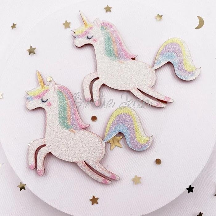 2 glitter unicorn applique embellishments hairbow hair bow supplies focal craft supply jewelry bows clips DIY scrapbook card making clips