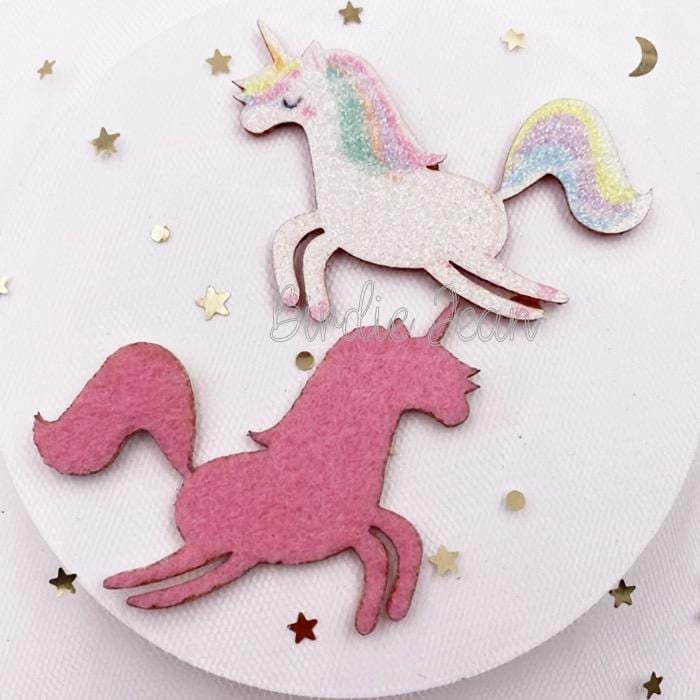 2 glitter unicorn applique embellishments hairbow hair bow supplies focal craft supply jewelry bows clips DIY scrapbook card making clips - Image 2