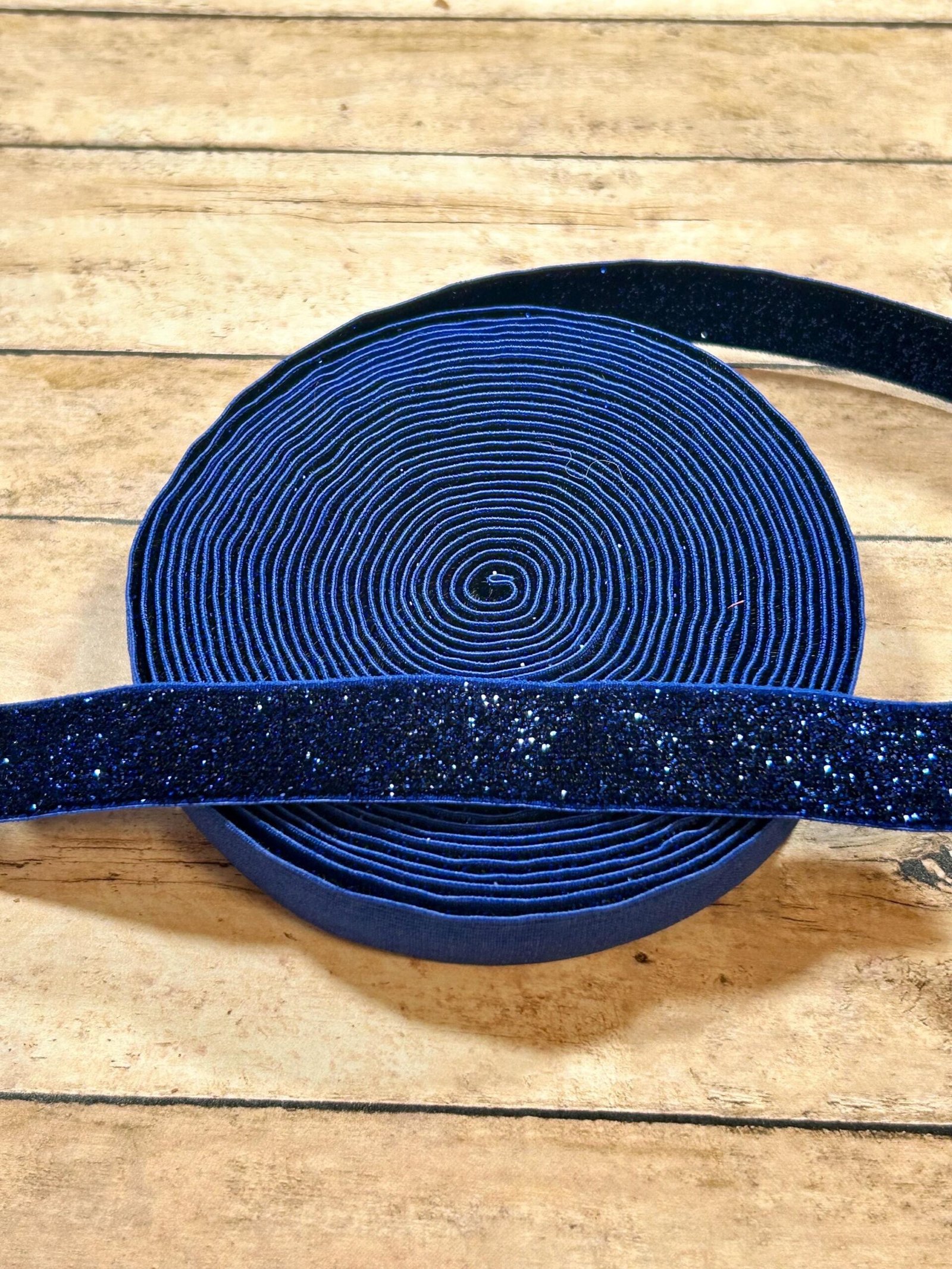 5 yards 5/8 “ Blue Sparkle FOE Fold Over Elastic sewing bow making headband blanks craft supplies DIY bows headbands hair ties sew glitter - Image 2