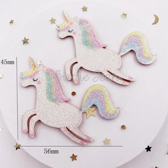 2 glitter unicorn applique embellishments hairbow hair bow supplies focal craft supply jewelry bows clips DIY scrapbook card making clips - Image 3