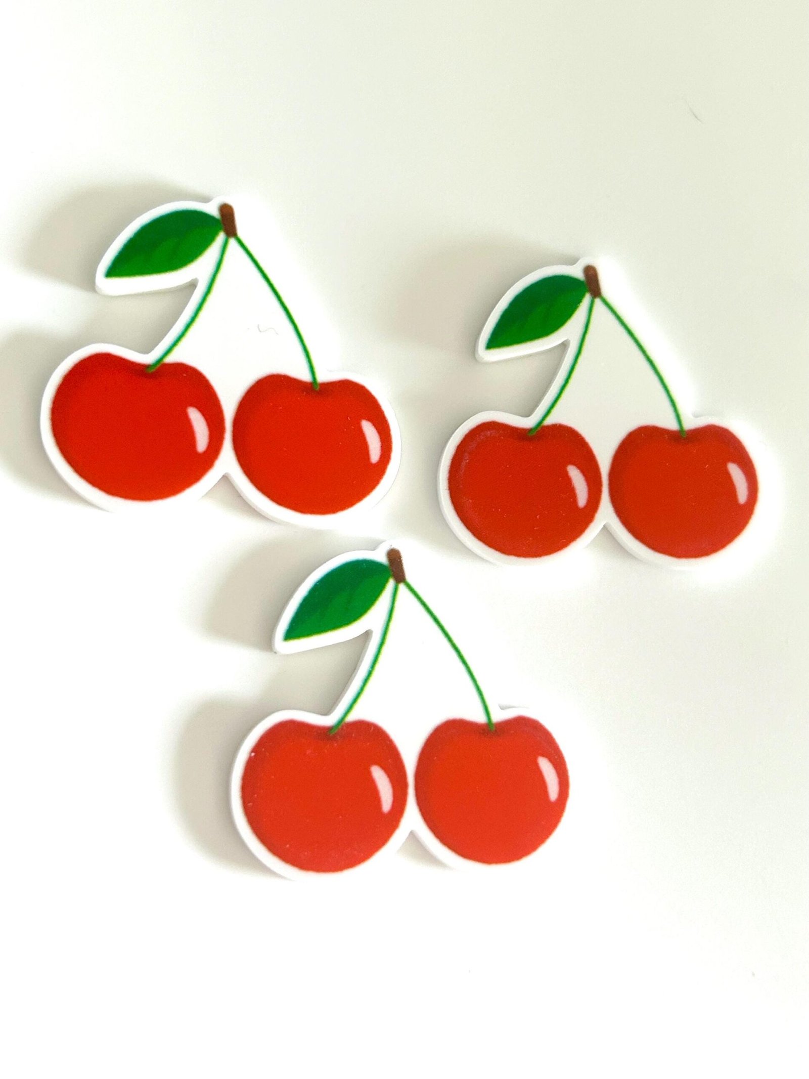 3 Cherry Fruit Planar Resin Flatback keychain hairbow hair bows supplies craft supply spring focal handmade crafts bow flatbacks jewelry - Image 3