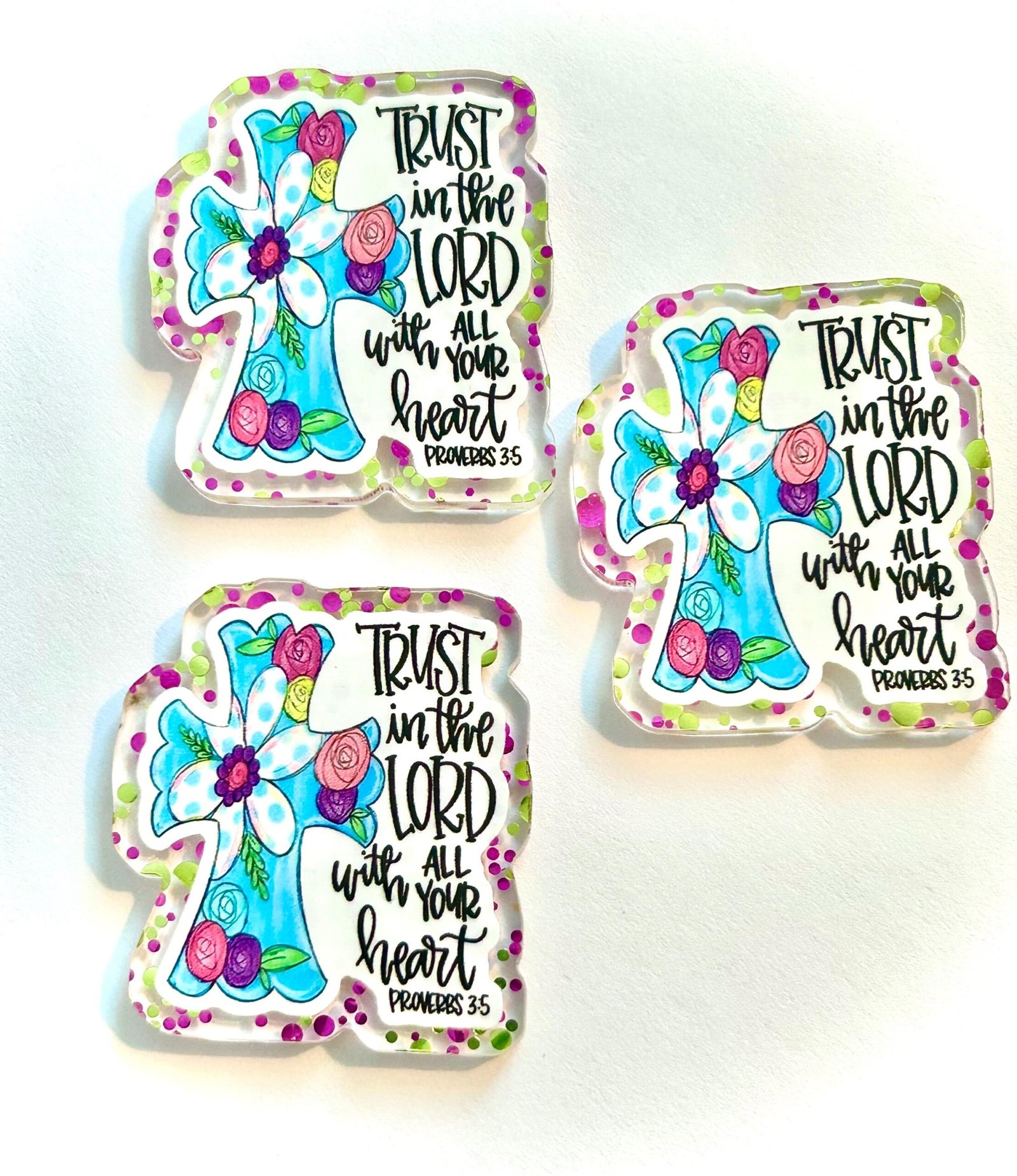 3 premium cross scripture Glitter Planar resins, Christian, Easter planars