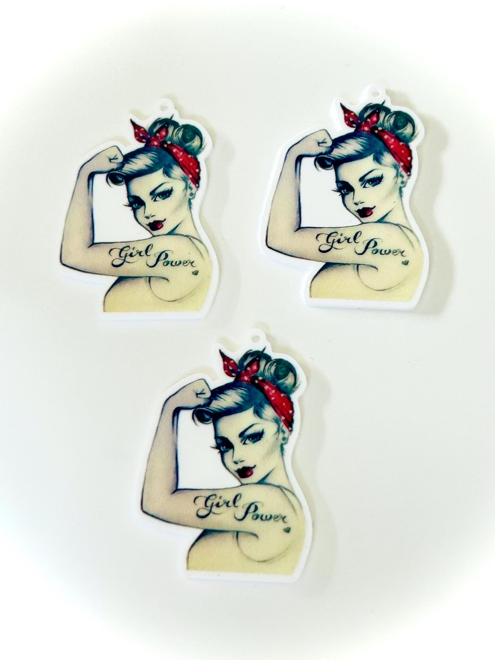 3 pin up girl power Planar Resins Flatback planars hairbow hair bow supplies focal craft supplies jewelry bows clips Flatbacks Rosie Riveter