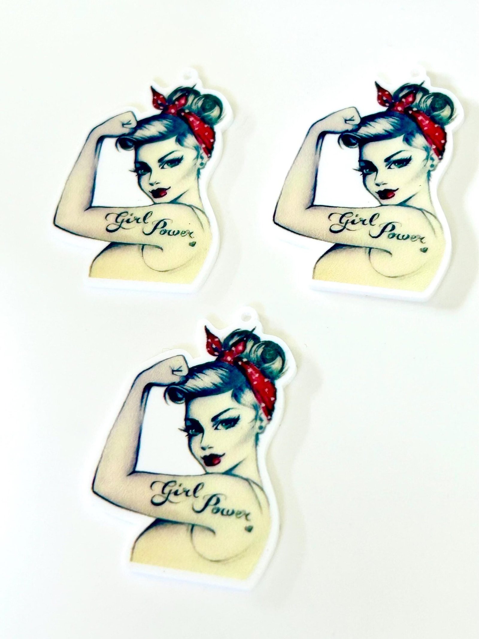 3 pin up girl power Planar Resins Flatback planars hairbow hair bow supplies focal craft supplies jewelry bows clips Flatbacks Rosie Riveter - Image 3