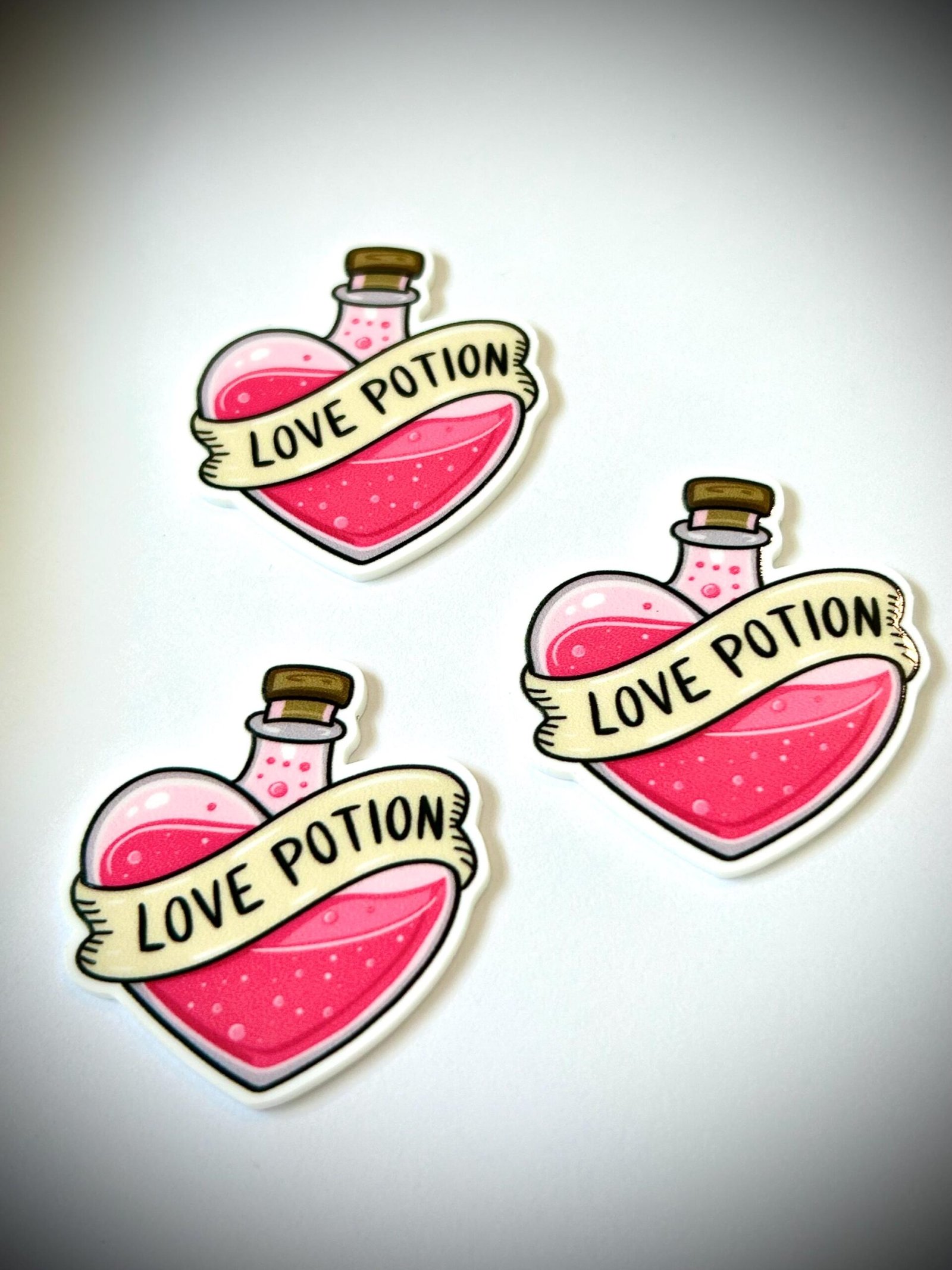 3 Love Potion Planar Resins, Flatbacks, keychains, hairbow, hair bow centers, craft supplies, focal, earrings, croc earrings Valentine bow - Image 2