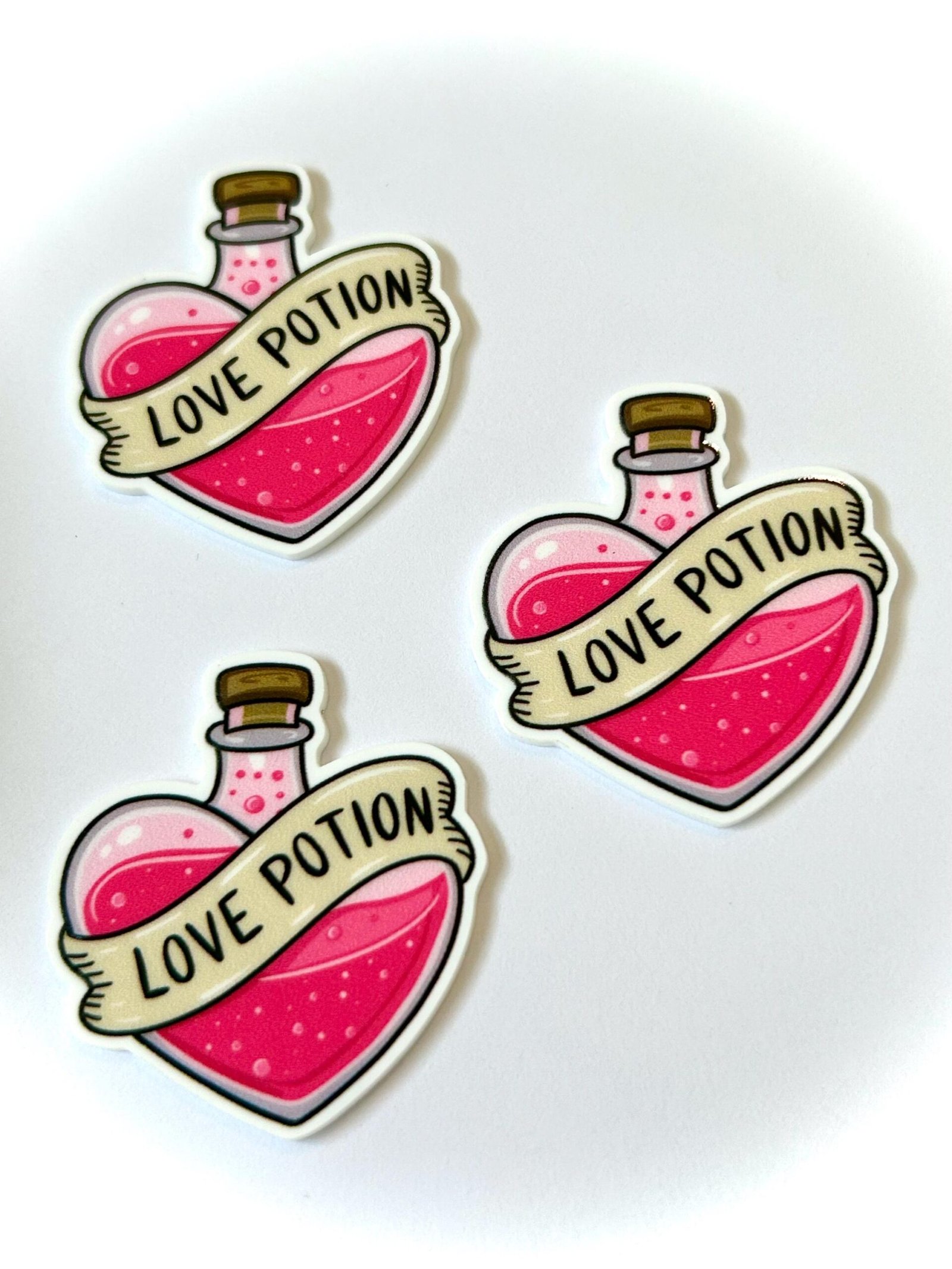 3 Love Potion Planar Resins, Flatbacks, keychains, hairbow, hair bow centers, craft supplies, focal, earrings, croc earrings Valentine bow - Image 3