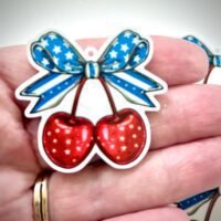 3 Patriotic | 4th of July planar resins | craft supplies | red white blue | bows| bow centers | cherries | pendant| key fobs | earrings| DIY