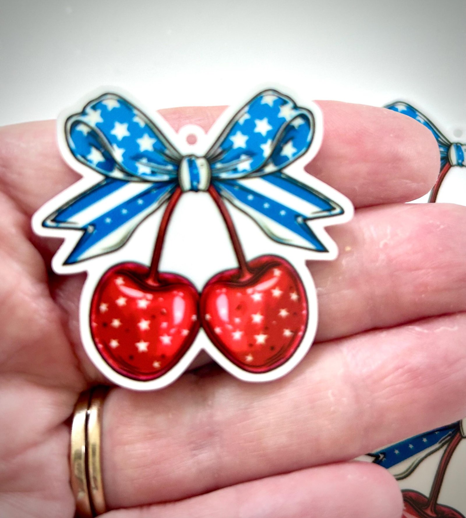 3 Patriotic | 4th of July planar resins | craft supplies | red white blue | bows| bow centers | cherries | pendant| key fobs | earrings| DIY