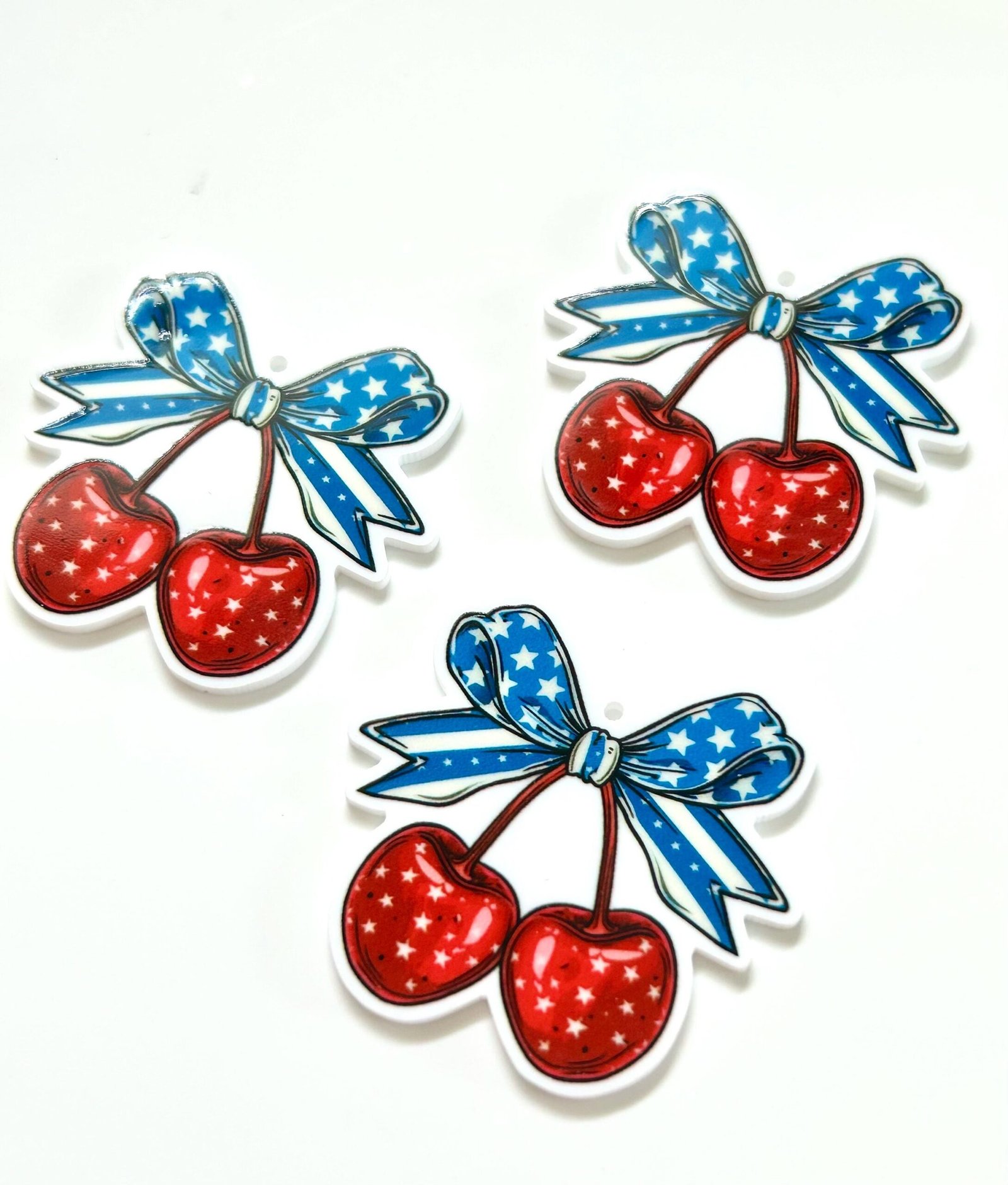 3 Patriotic | 4th of July planar resins | craft supplies | red white blue | bows| bow centers | cherries | pendant| key fobs | earrings| DIY - Image 6