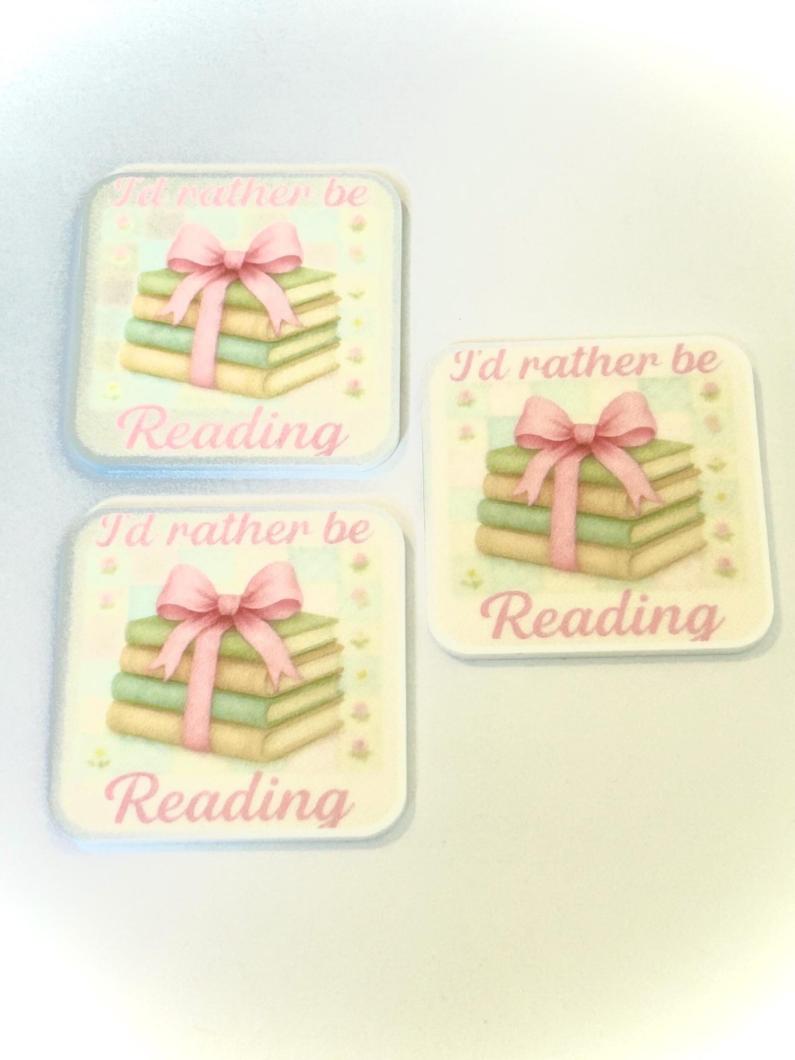 3 Rather Be Reading Planar Resins, Flatbacks, keychains, hair bow centers, craft supplies, focal, cabochon, earrings, DIY, badge reels - Image 2