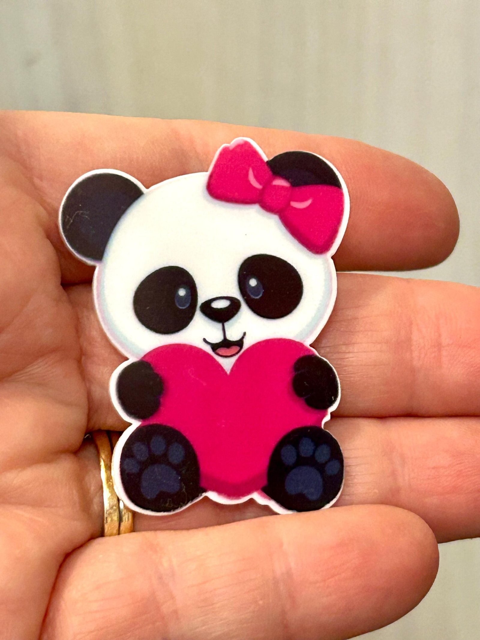 2 Valentine Panda Planar Resins, Flatbacks, hairbow, hair bow centers, craft supplies, focal, hearts, bows, cabochon, DIY phone case - Image 2