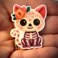 3 Sugar Skull Cat planar Resins, Flatbacks, DIY, Hairbows,hair bow centers, craft supplies, fake bake, Day of the Dead, Dia De Los Muertos