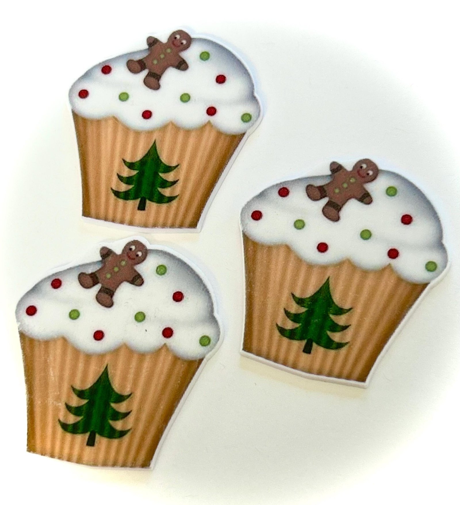 3 holiday cupcakes planar Resins, FlatbackS, hairbows, hair bow centers, focals craft supplies, jewelry, bows,flatbacks, Christmas planars - Image 2