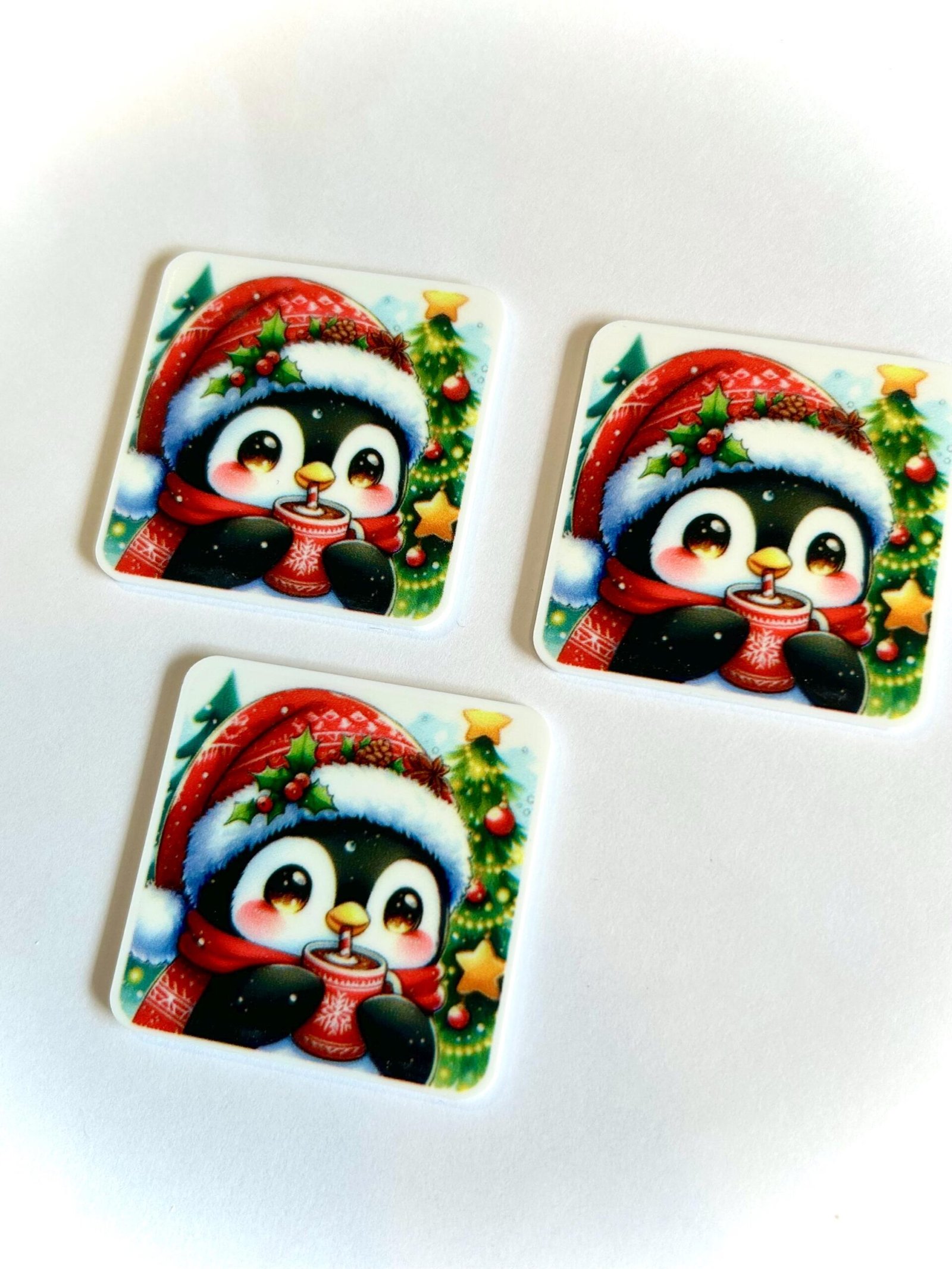 3 penguin planar Resins, FlatbackS, hairbows, hair bow centers, focals craft supplies, jewelry, bows,flatbacks, hot cocoa, badge reel, DIY - Image 3