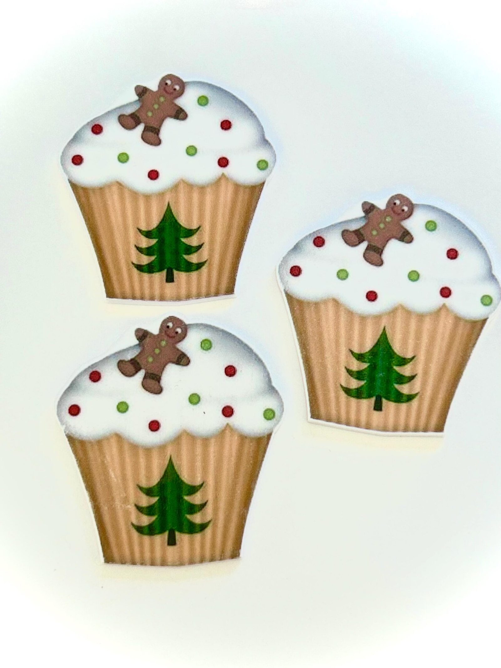 3 holiday cupcakes planar Resins, FlatbackS, hairbows, hair bow centers, focals craft supplies, jewelry, bows,flatbacks, Christmas planars