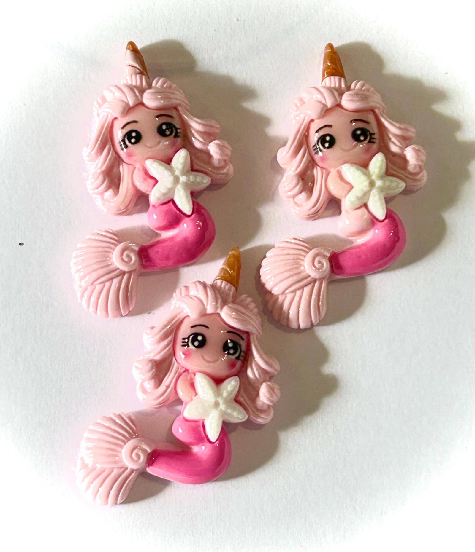 3 Pink Mermaid Flatback Resins, flatbacks, craft supplies, embellishments