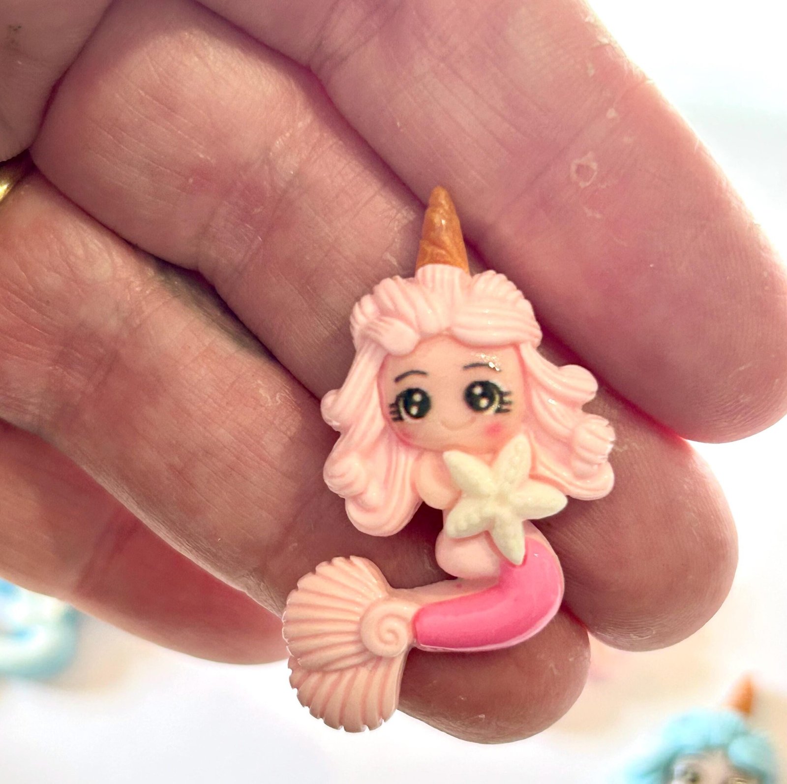 3 Pink Mermaid Flatback Resins, flatbacks, craft supplies, embellishments - Image 4