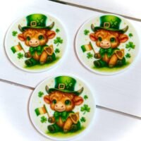 3 highland cow leprechaun Planar Resins, Irish flatbacks,  hair bow centers, fake bake, craft supplies, jewelry, St. Patrick’s Day, shamrock